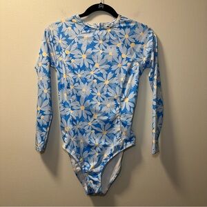 Hurley Women’s Blue Floral Malia Long Sleeve Zip Back Surf Suit Sz M